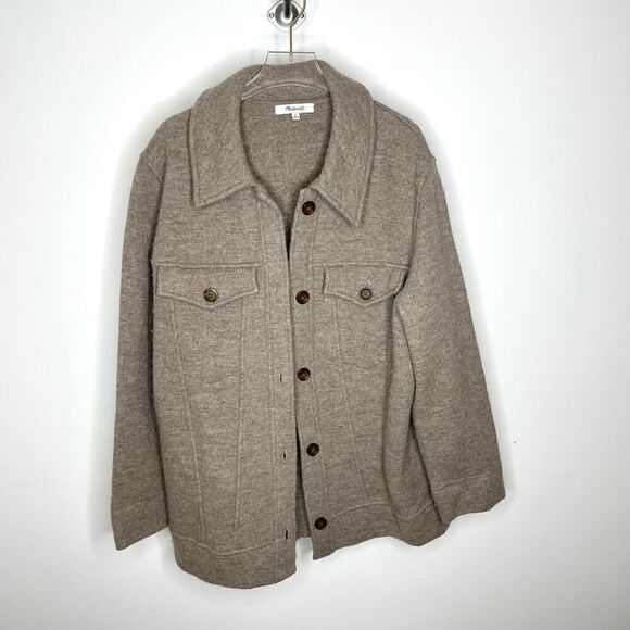 Madewell Boiled Wool Bridgman Sweater-Jacket Small S Heather Mink Button - Picture 2 of 7